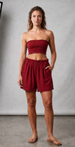 Conjunto palabra de honor fruncido con short