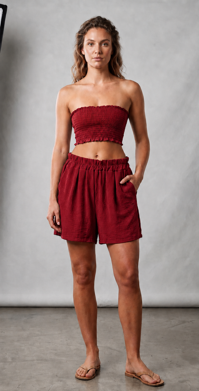 Conjunto palabra de honor fruncido con short