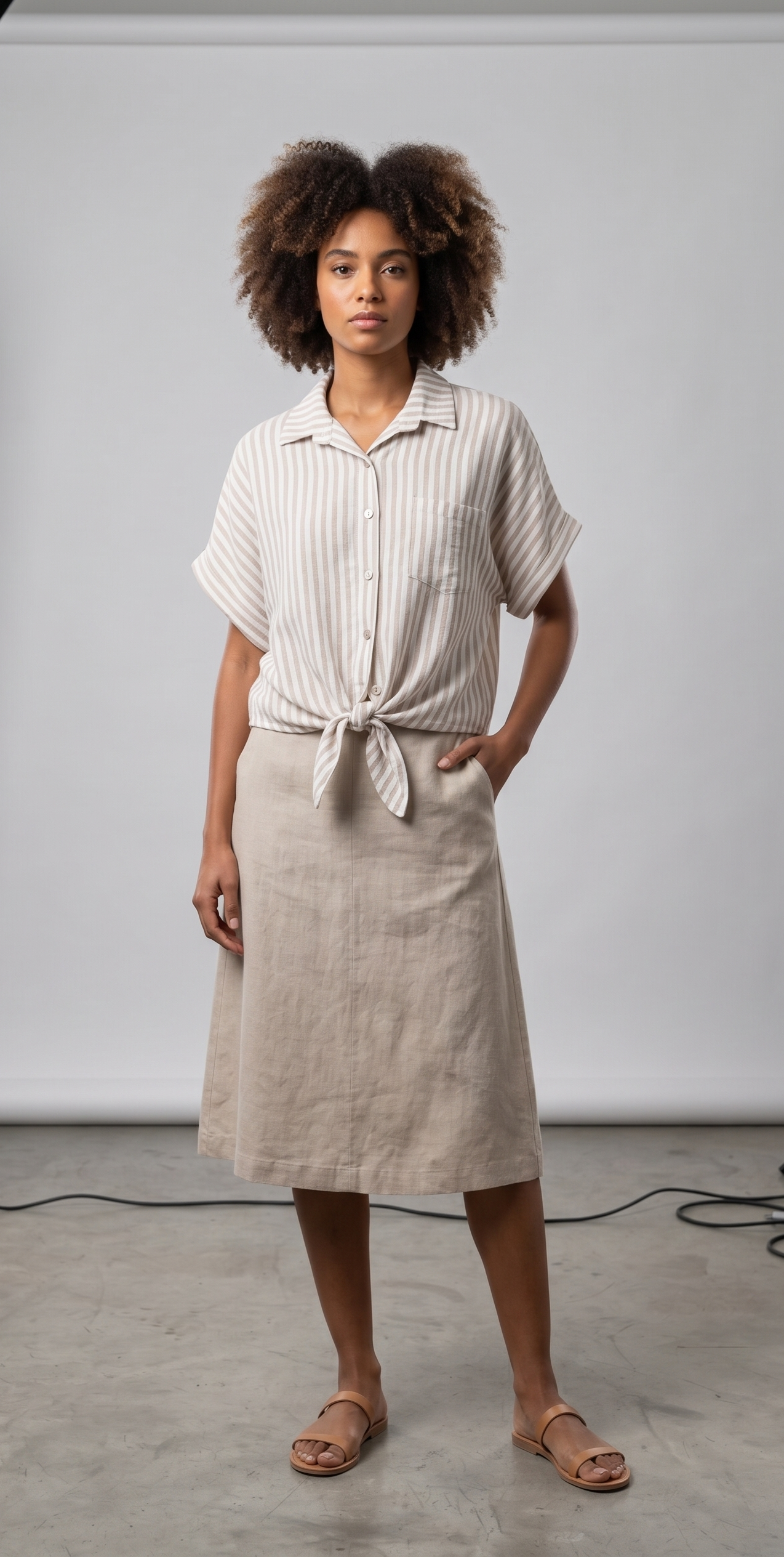 Camisa de rayas con nudo delantero
