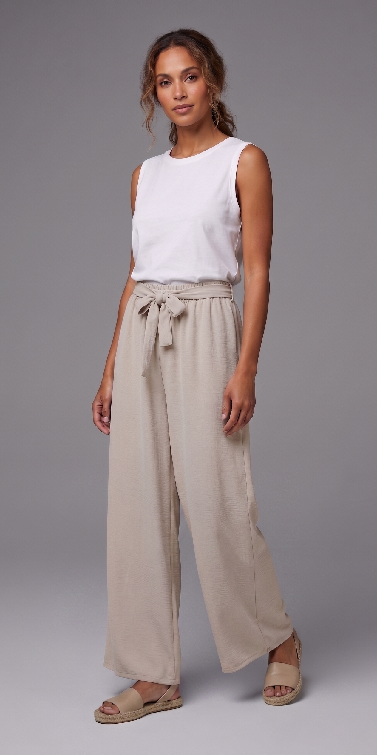 Pantalón palazzo con lazo en cintura
