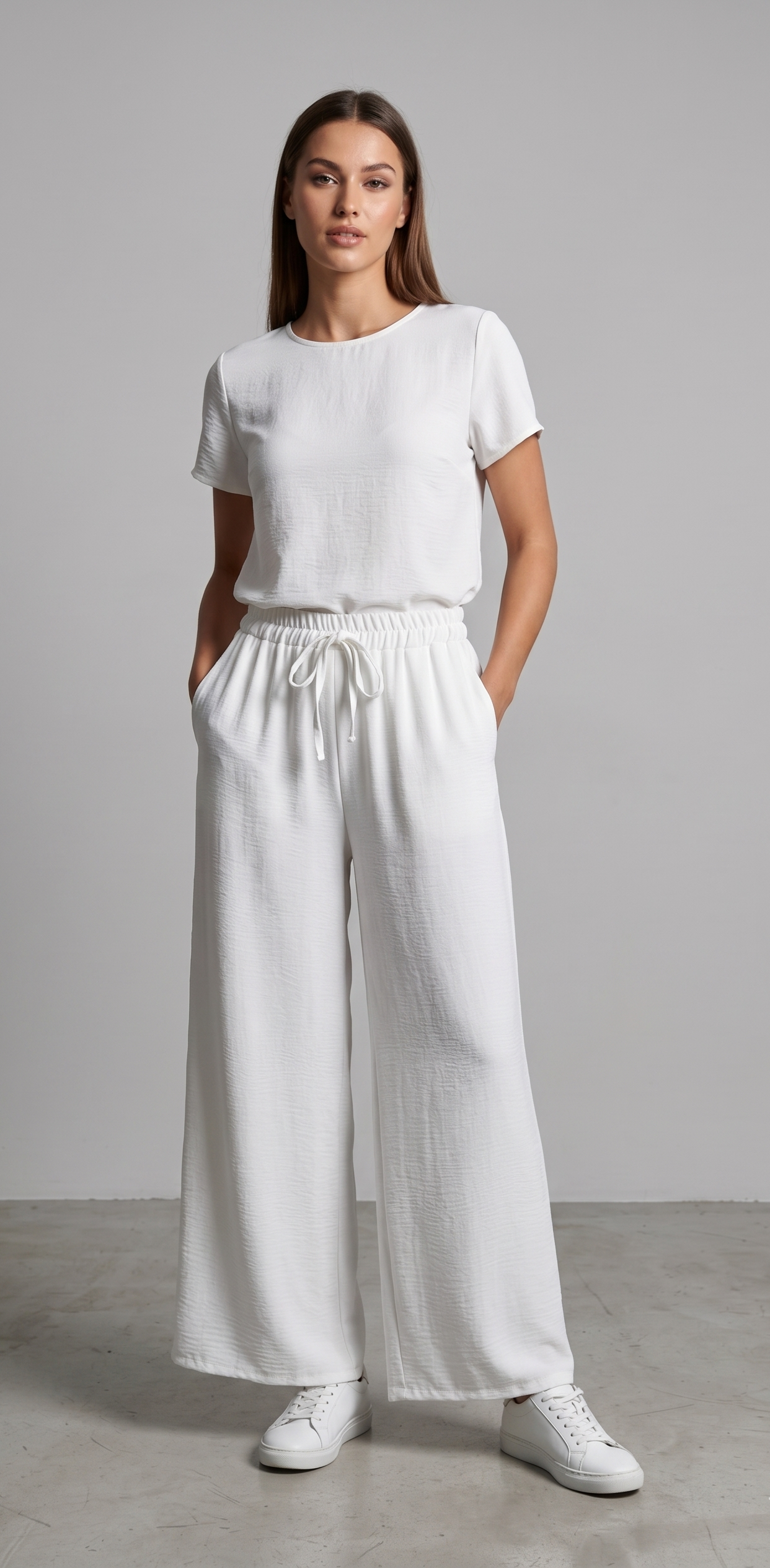 Pantalón palazzo blanco con cintura elástica