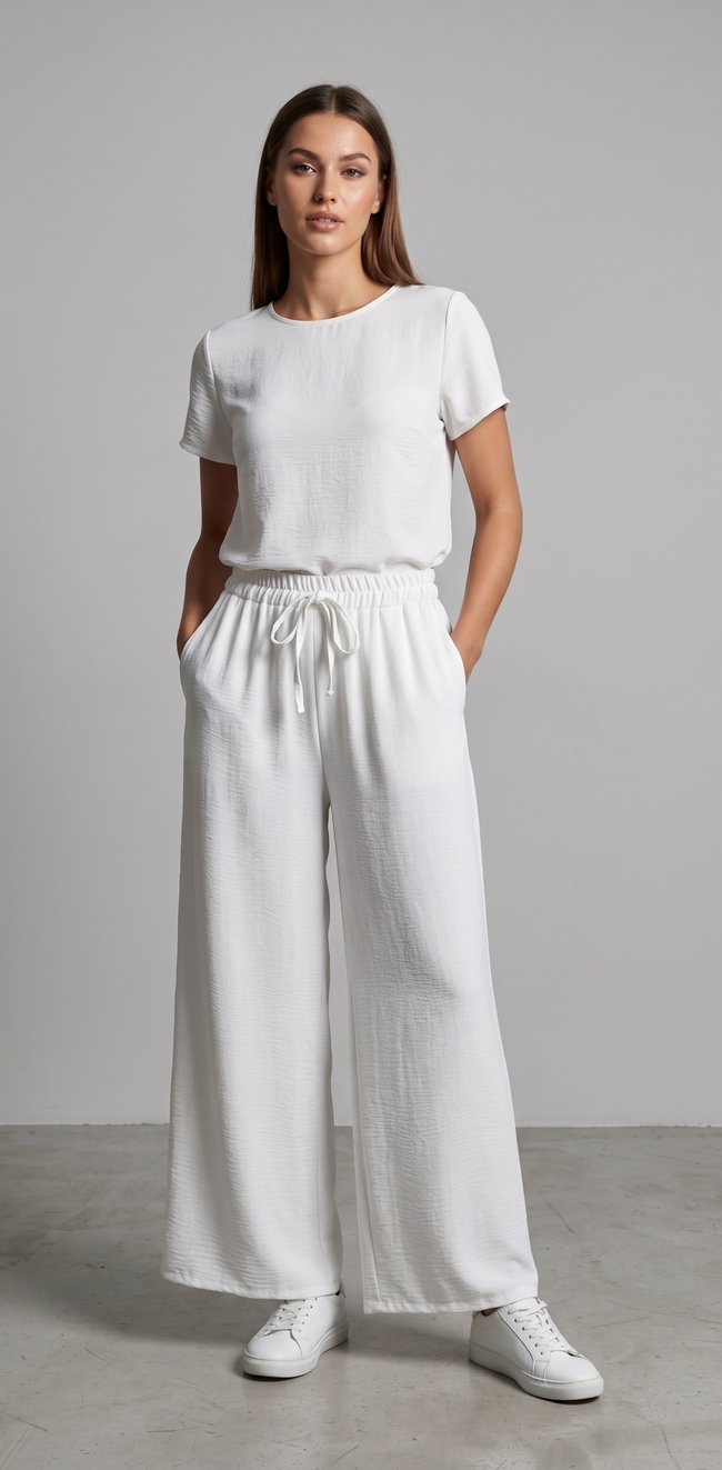 Pantalón palazzo blanco con cintura elástica