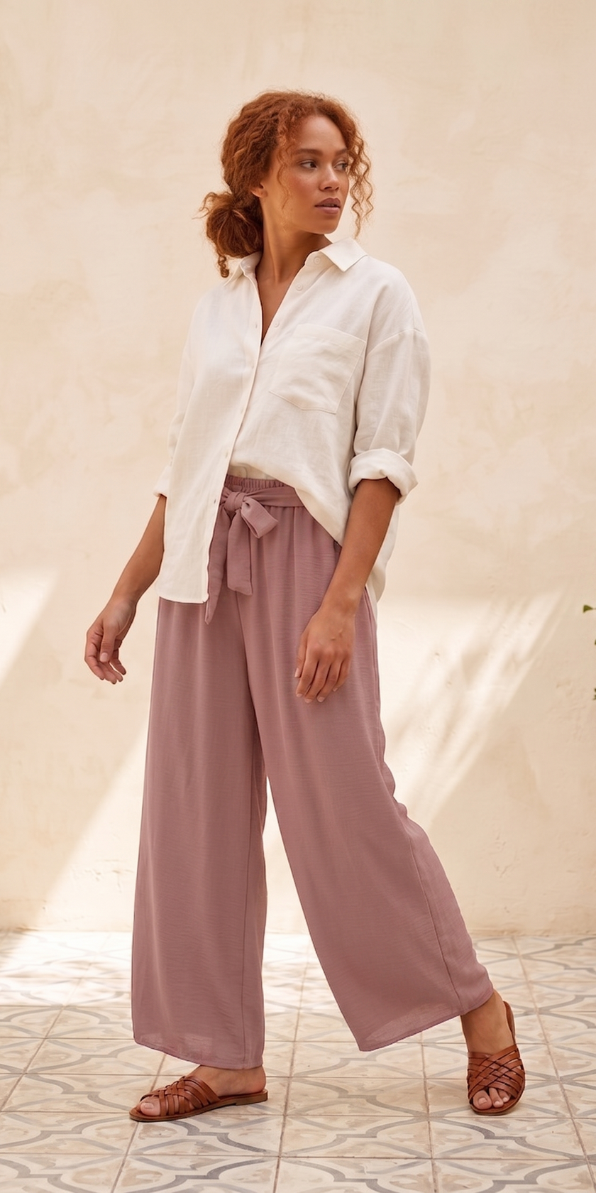 Pantalón palazzo con lazo en cintura