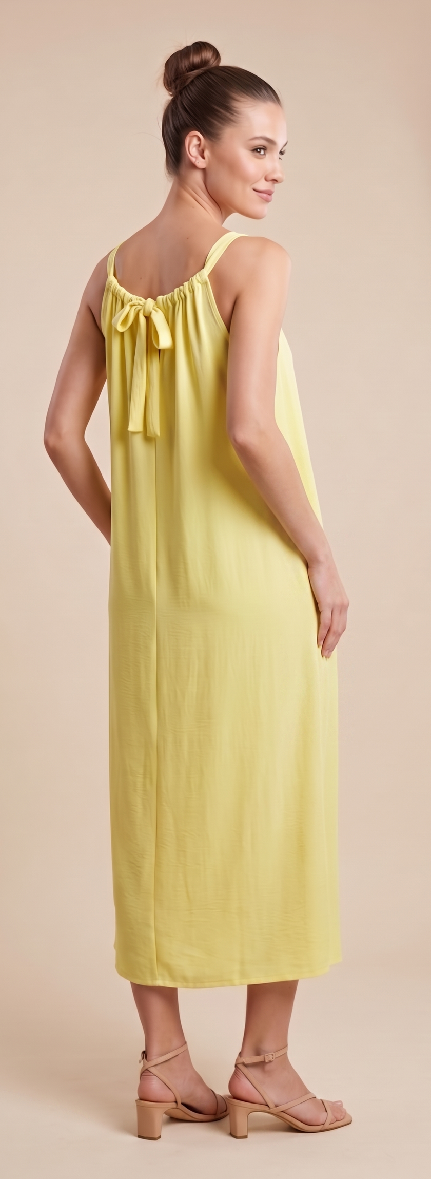 Vestido midi fluido con lazada trasera